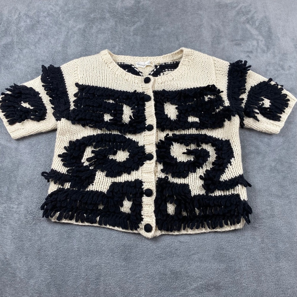 Charlie & Robin Women XL Cardigan Cream Black Shaggy Wool Anthropologie